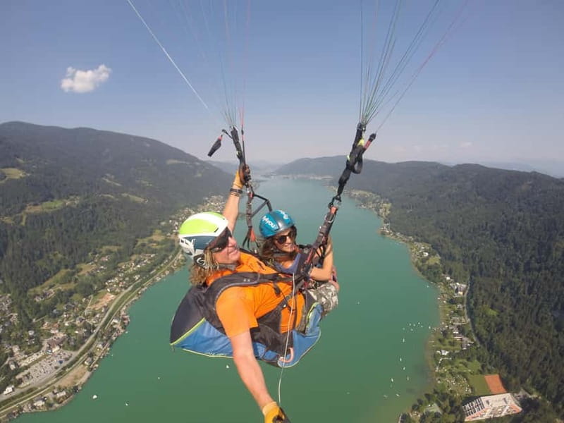 Tandem flight: Paragliding panorama tandem flight - Morning Tandem Paragliding Over Gerlitzen And Lake Ossiach