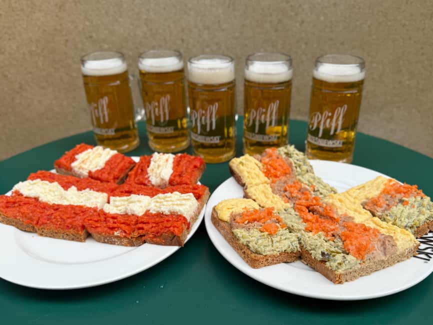 Vienna: Guided Food Tour with 8+ Food Tasting & Secret Dish - Kasëkrainer, Pfiff Beer, and an Open-Faced Sandwich Break
