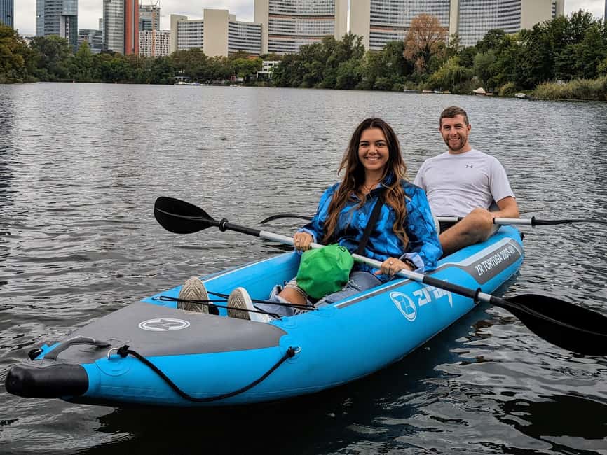 Vienna: Guided Kayaking Tour - UN Vienna, Diplomacy, Then Lakeside Huts and Gänsehäufel